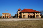 Trinity & Brazos Valley Railway Teague Depot (Now the B-RI RR Museum) and Teague Hotel and a beautiful, clear warm February Day